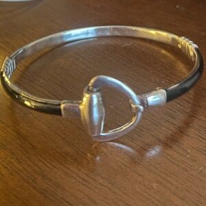 Sterling Silver and Black Enamel Bracelet with D Bit Horse Accent